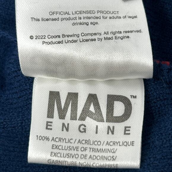 Coors Banquet Beer Beanie Winter Hat Toque Flip Cuffed Logo Mad Engine Blue - Picture 9 of 9